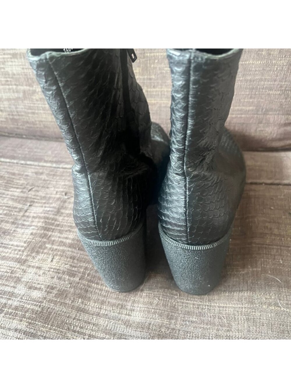 ROBERT CLERGERIE Black Leather Snake Embossed Goth Whimsigoth Wedge Ankle Boots - Picture 5 of 9
